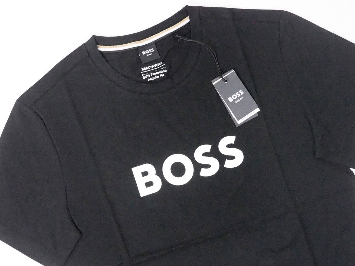  new goods regular goods HUGO BOSS Hugo Boss men's short sleeves organic cotton Contrast Logo T-shirt large . sho flat black M