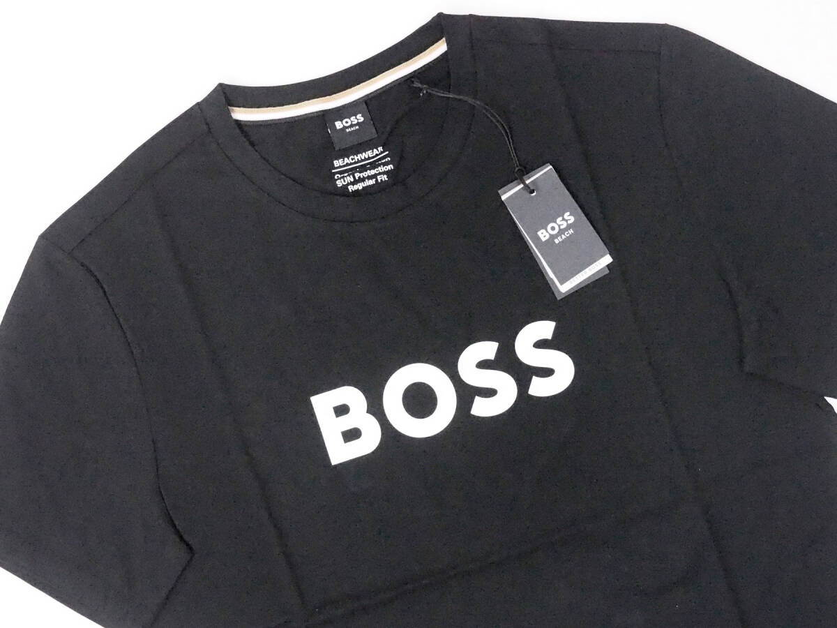  new goods regular goods HUGO BOSS Hugo Boss men's short sleeves organic cotton Contrast Logo T-shirt large . sho flat black XXL