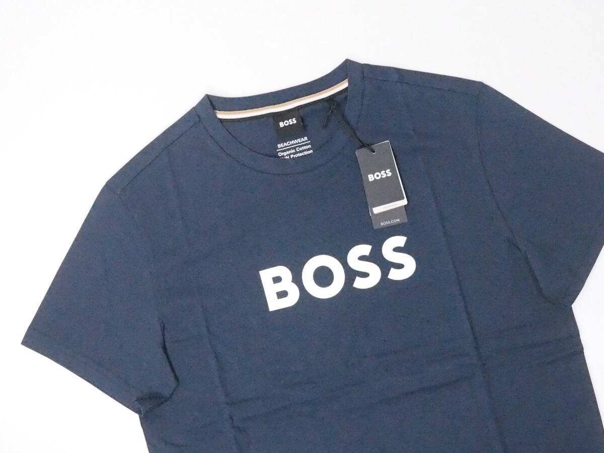  new goods regular goods HUGO BOSS Hugo Boss men's short sleeves organic cotton Contrast Logo T-shirt large . sho flat navy XL