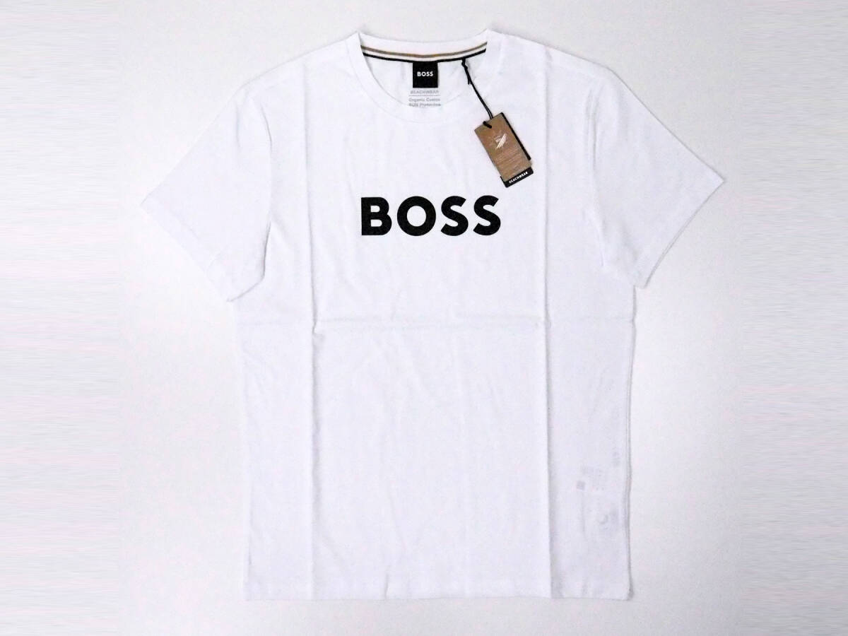  new goods regular goods HUGO BOSS Hugo Boss men's short sleeves organic cotton Contrast Logo T-shirt large . sho flat white M
