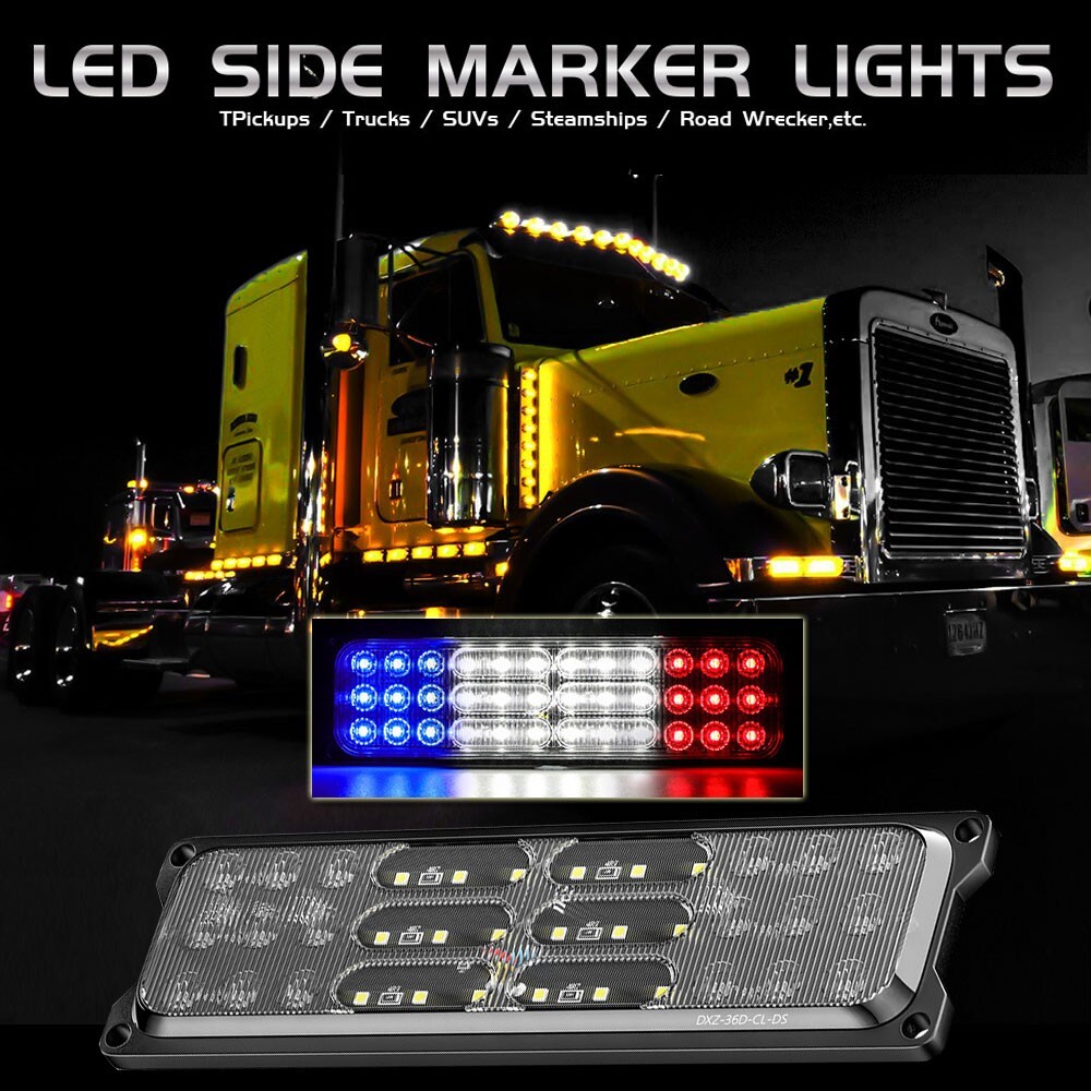 トラック SE001 LED ライト マーカー サイド マーカー ブルー/ホワイト/レッド/ストロボ 警告灯 12V/24V 72W グリル マーカー_画像2
