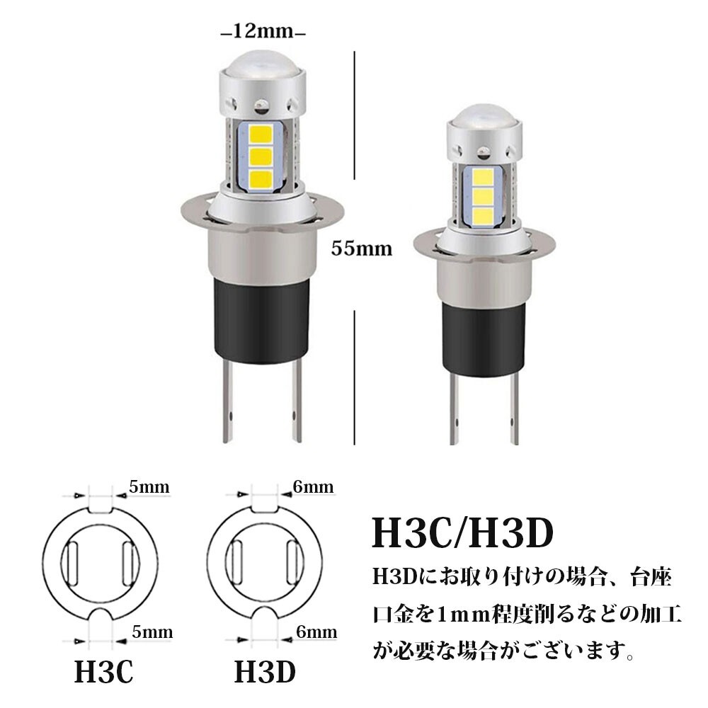 LED フォグランプ ショート プロジェクターレンズ 2835SMDチップ 2個 五面発光 H3C-14SMD H3 H3C H3D 3000K イエロー 42W_画像5