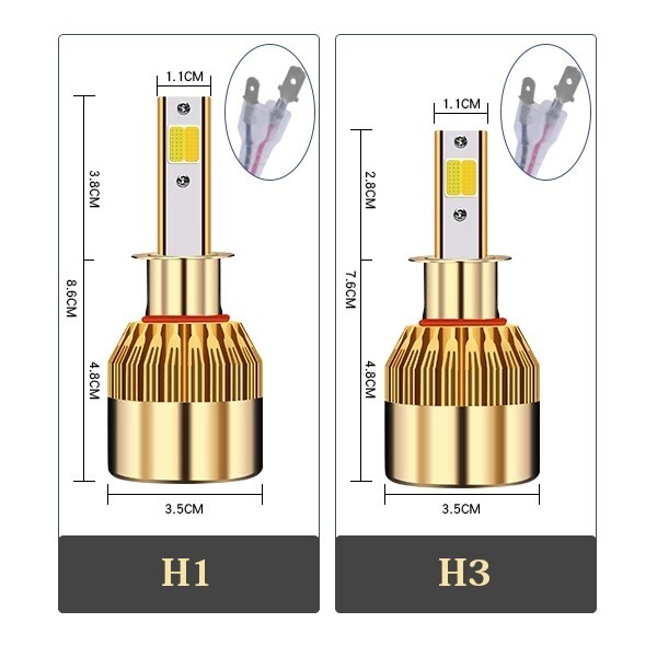 送料無料☆COBチップ 2色変更 2個/1セット LEDライト 9600LM C6S H1/H3/H7/H8/H11/H16JP/HB3/HB4選択!! 3000K.イエロー/6000K.ホワイト_画像8