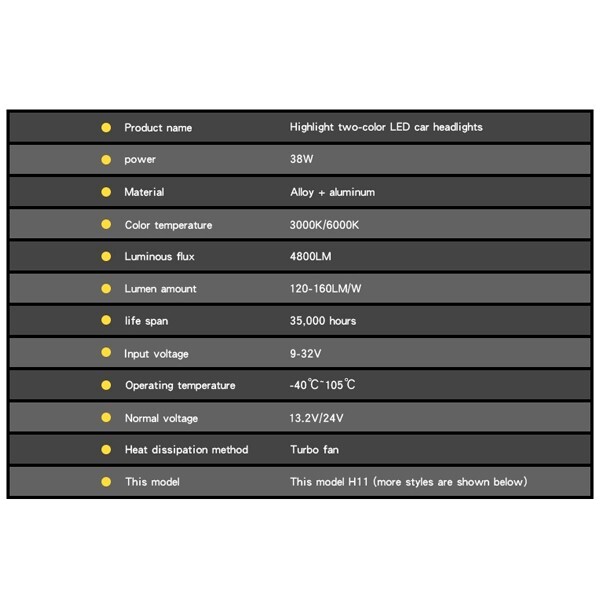 LEDライト 2色変更 H1/H3/H7/H8/H11/H16JP/HB3/HB4選択!! 3000K.イエロー/6000K.ホワイト ..新品.. COBチップ 9600LM C6S 2個/1セット_画像7