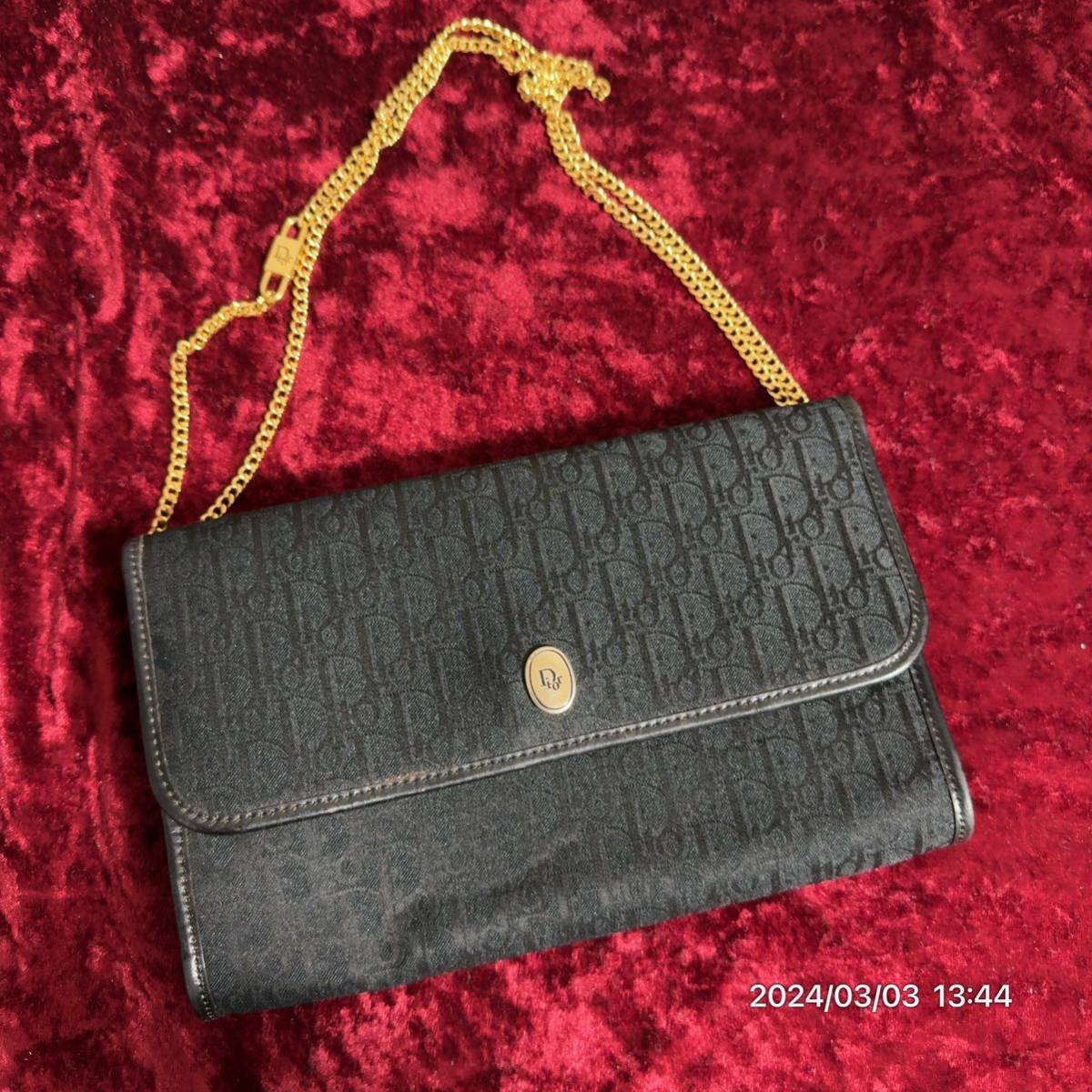 vintage 美品　Christian Dior クリスチャンディオール シャドー　トロッター　チェーンバッグ　ショルダーバッグ ブラック_画像1