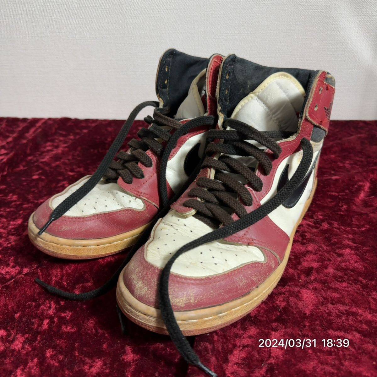 1000円〜 希少 観賞用 AIR JORDAN エアジョーダン1 シカゴオリジナル KOREA 韓国製 ハイカット スニーカー 靴 サイズ約26.0cmの画像1