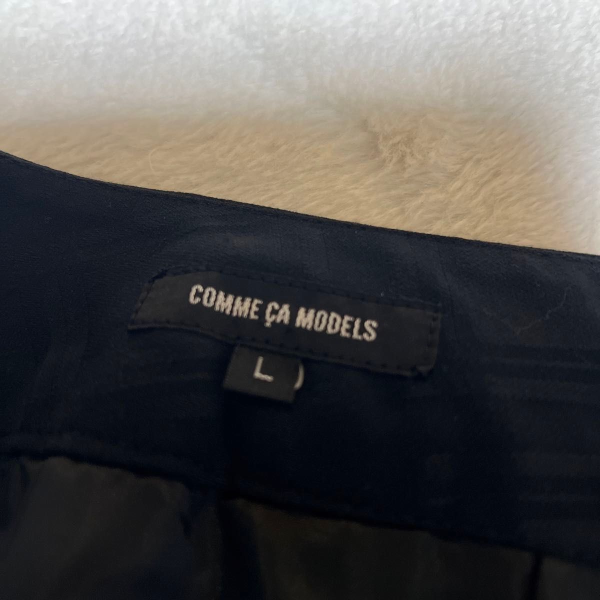 《COMME CA MODELS》コムサ　モデルズ　レディース　スカート　膝丈スカート　リボン　チェック　Lサイズ　ブラック　