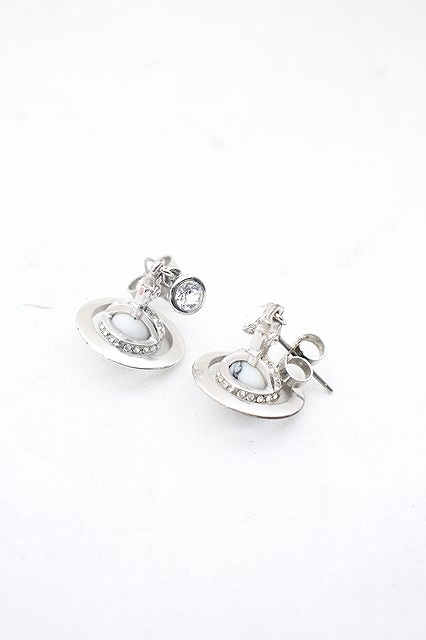 【USED】Vivienne Westwood AC/NEW PETITE ORB EARRINGS Excusive Edition “HOWLITE シルバーxホワイト 【中古】 O-24-02-18-008