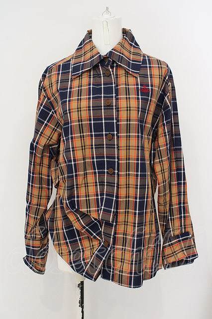【USED】Vivienne Westwood //タータンチェックドランクシャツ00 オレンジ×ネイビー 【中古】 O-24-03-10-018-bl-IG-OS
