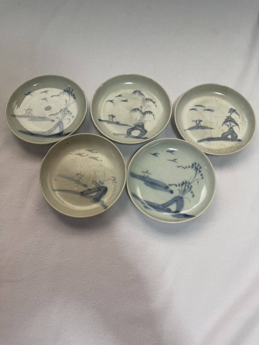 古伊万里 染付山水的子5客 古董品