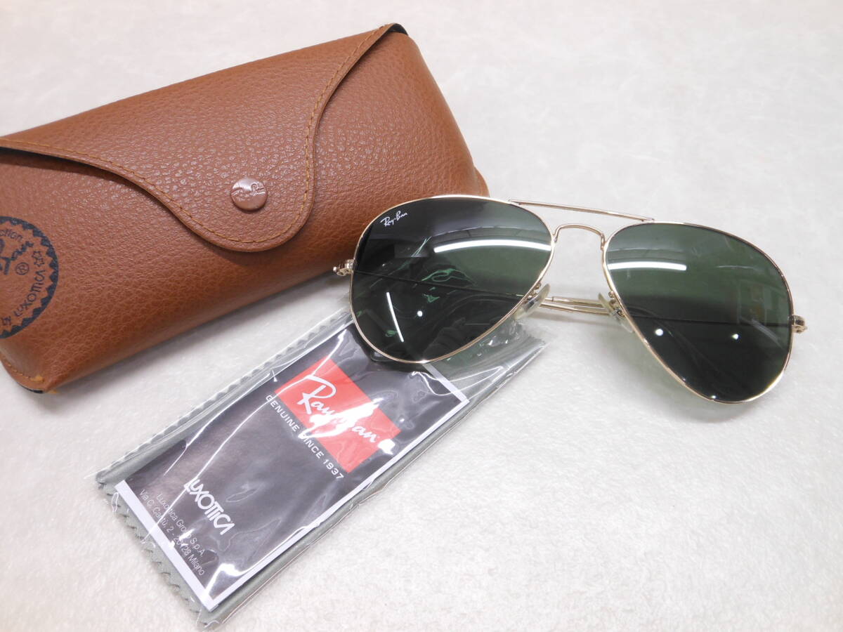 サングラス◎#22949 良品 Ray-Ban レイバン RB3025 アビエーター ラージ メタル ティアドロップ L0205 58□14 3N ゴールドカラー ケース付_画像1