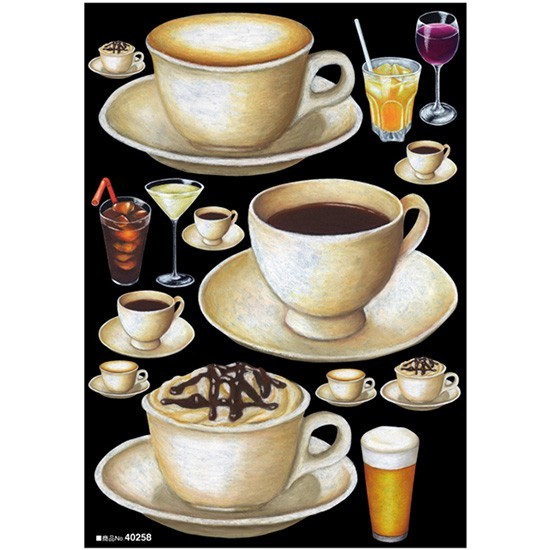 デコレーションシール (A4サイズ) コーヒーカップ3種 チョーク No.40258_画像1