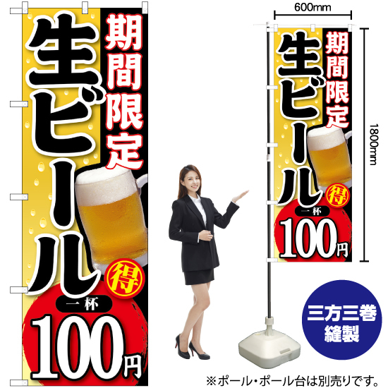 のぼり旗 期間限定 生ビール 一杯100円 SNB-172_画像2