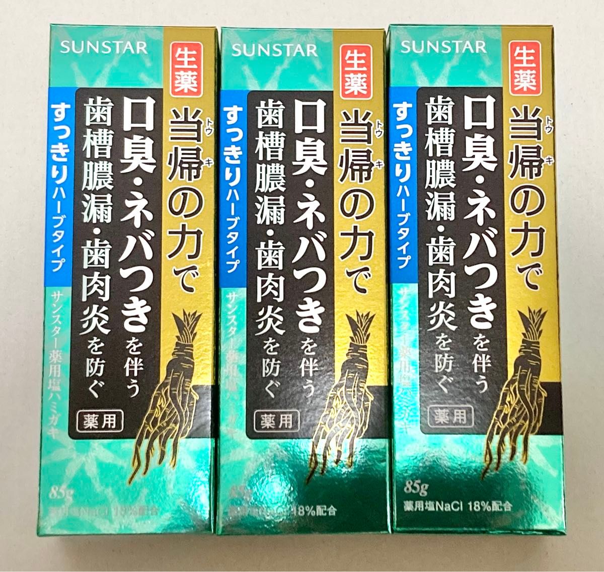 薬用塩ハミガキ 当帰の力 すっきりハーブタイプ 歯磨き粉 口臭 ネバつき 3個