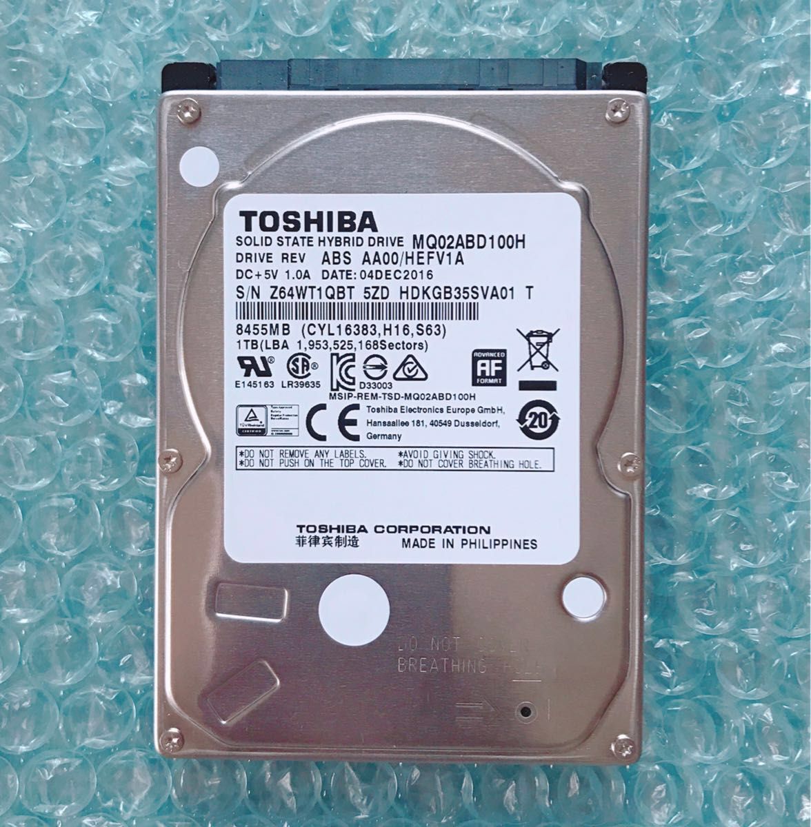 ☆動作確認済・良品☆SSHD 1000GB (1TB)☆NAND SLC 8GB☆使用 1604時間☆2.5インチ 9.5mm