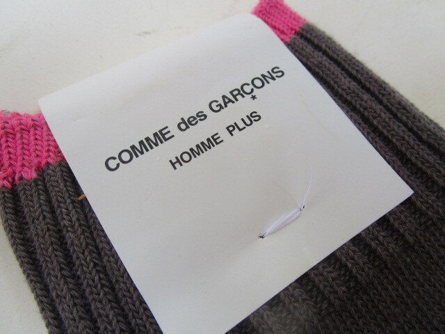 即決 新品 COMME des GARCONS HOMME PLUS コムデギャルソンオムプリュス 蛍光ピンク カラー切替 ロゴ ミニソックス 靴下 25～27㎝ 伸びますの画像2
