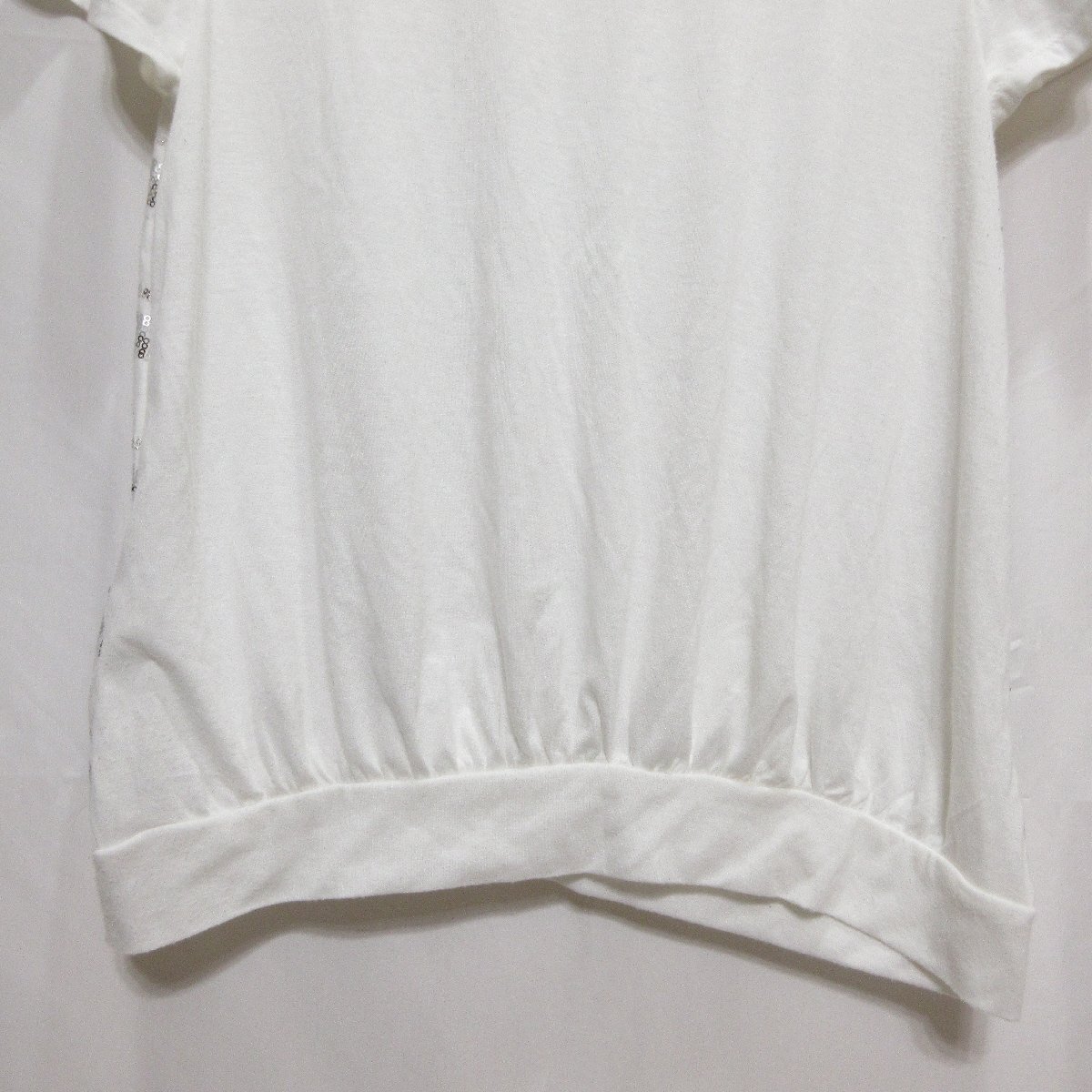 ◆MICHEL KLEIN スパンコール ボーダー柄 半袖 Tシャツ(ホワイト) サイズ42◆USED_画像7