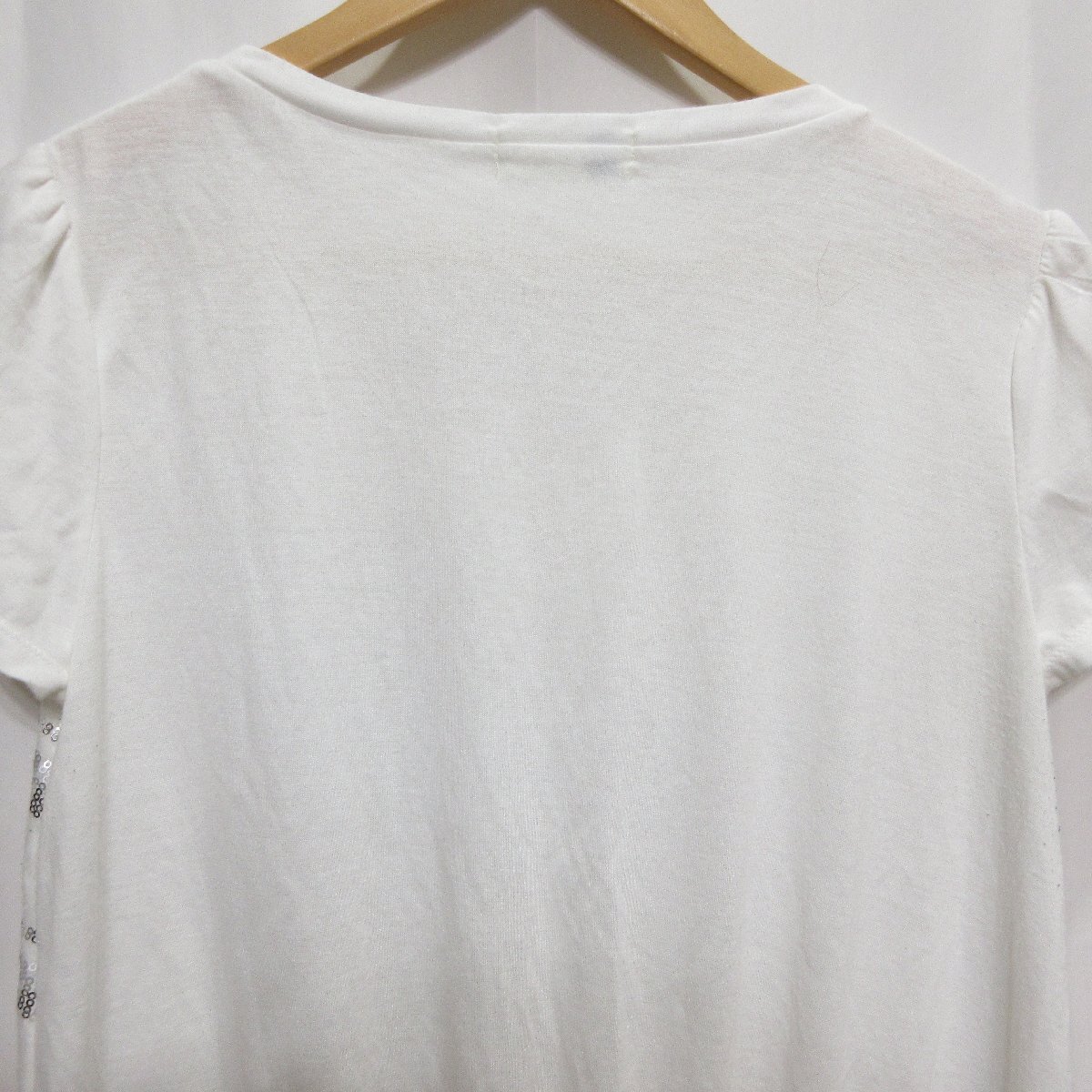 ◆MICHEL KLEIN スパンコール ボーダー柄 半袖 Tシャツ(ホワイト) サイズ42◆USED_画像6