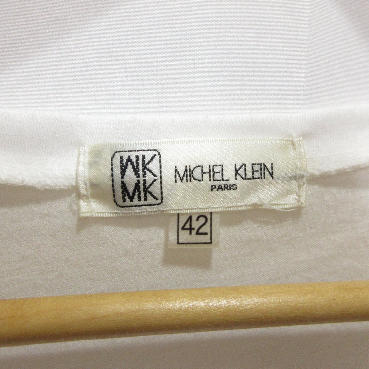 ◆MICHEL KLEIN スパンコール ボーダー柄 半袖 Tシャツ(ホワイト) サイズ42◆USED_画像8