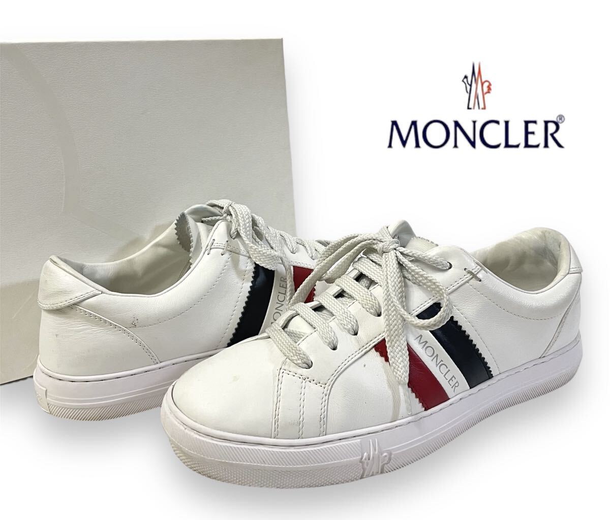 Moncler New Monaco モンクレール ニューモナコ レザー ローカット スニーカー ホワイト トリコロール メンズ シューズ 41 正規品の画像1