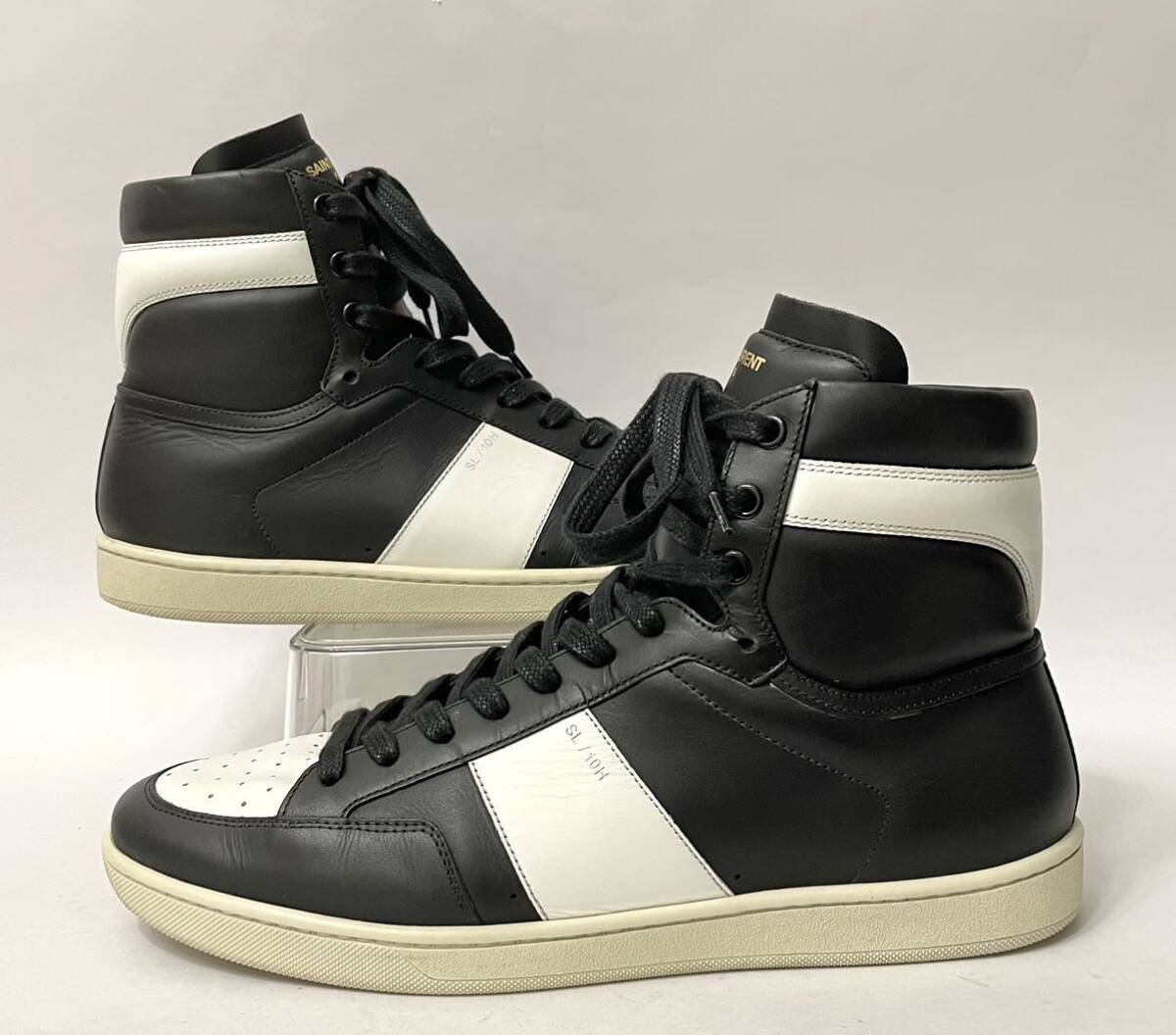 SAINT LAURENT PARIS SL / 10H 345416 サンローラン ハイカット レザー スニーカー ブラック ホワイト メンズ シューズ イタリア製 正規品の画像3