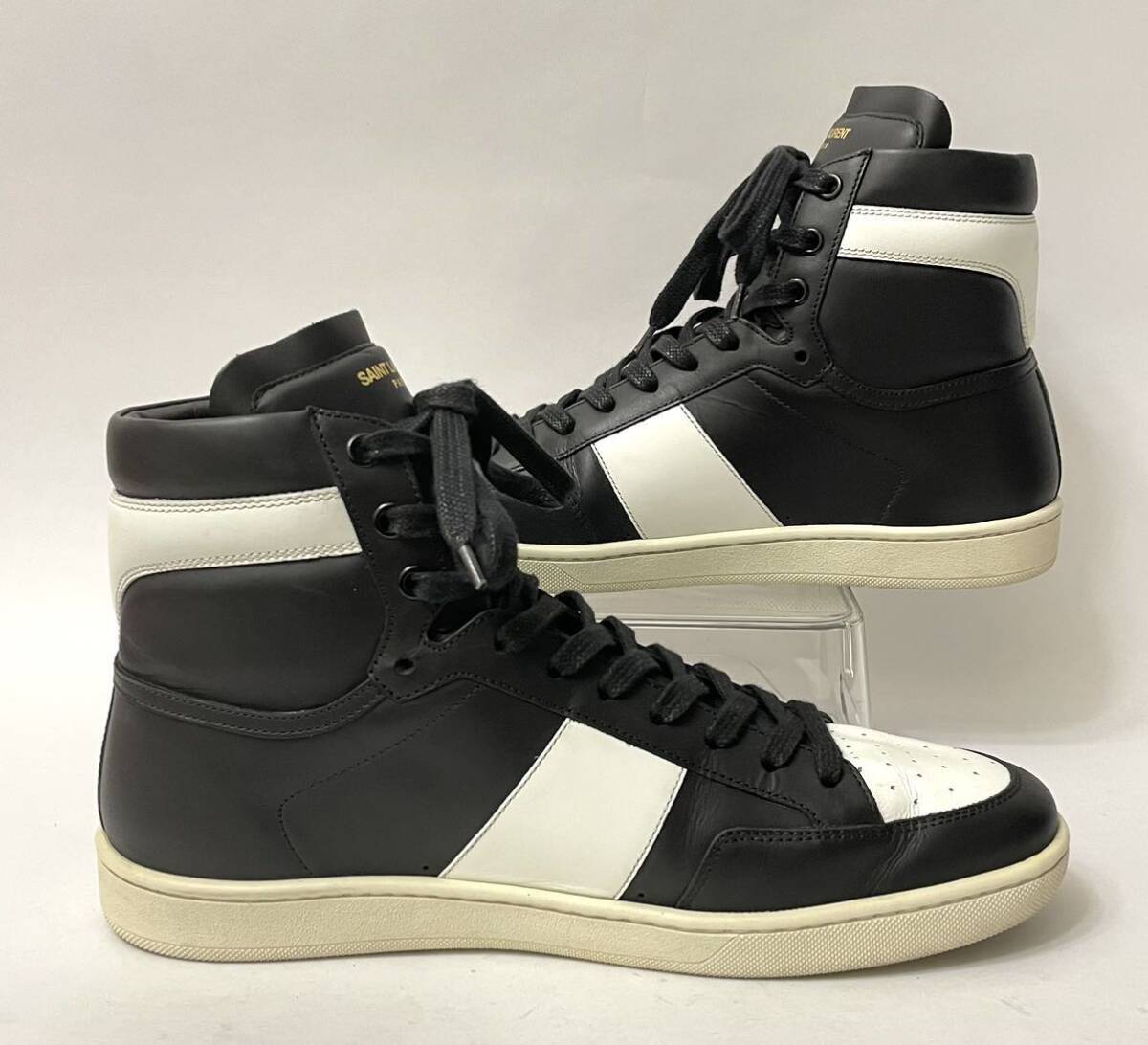 SAINT LAURENT PARIS SL / 10H 345416 サンローラン ハイカット レザー スニーカー ブラック ホワイト メンズ シューズ イタリア製 正規品の画像4