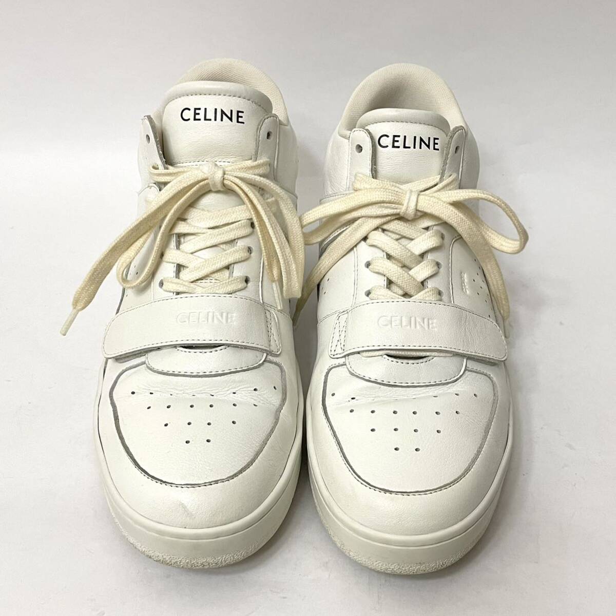 CELINE セリーヌ ベルクロ ストラップ カーフスキン レザー ミッド スニーカー ホワイト RM0421 サイズ42 イタリア製 正規品_画像2