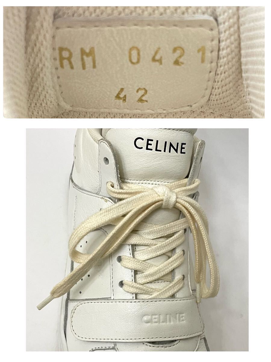 CELINE セリーヌ ベルクロ ストラップ カーフスキン レザー ミッド スニーカー ホワイト RM0421 サイズ42 イタリア製 正規品_画像9