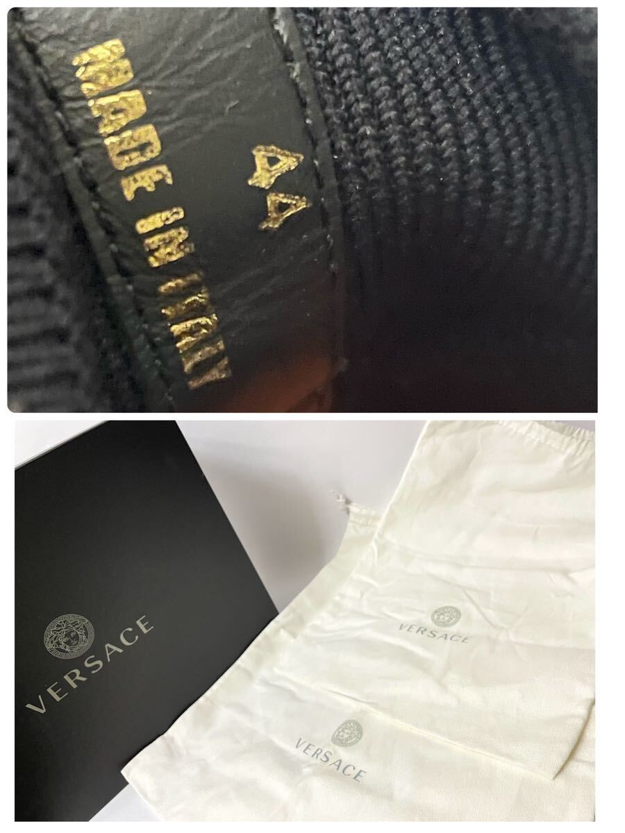 正規品 VERSACE Squalo Knit Sneakers ヴェルサーチ スクワロ ニット レザー スニーカー トレーナー シューズ ロゴ グレカ ブラック 良品の画像10