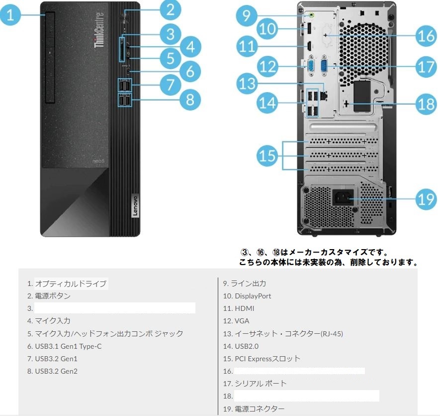 【領収書可】新品 超高速 Lenovo ThinkCentre Neo 50t Mini-Tower Core i7-12700/16GBメモリ/256GB SSD/WiFi6/DVD±R/380W電源の画像2