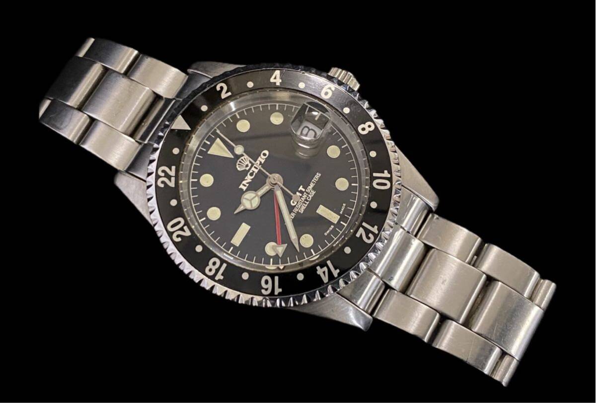 AZ-715 GMT 腕時計 INCIPIO インキピオ 美品 自動巻 メンズ 動作OK ブラック文字盤 回転ベゼル ダイバーウォッチ /検 ロレックスの画像3