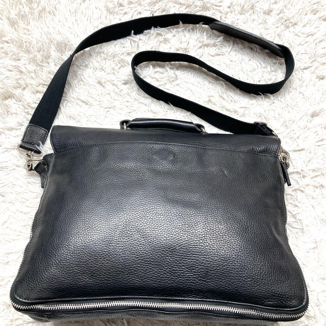 極美品 カルバンクライン Calvin Klein ショルダーバッグ ブリーフケース ビジネスバッグ メッセンジャー A4可 2way シボ革レザー 黒 _画像2