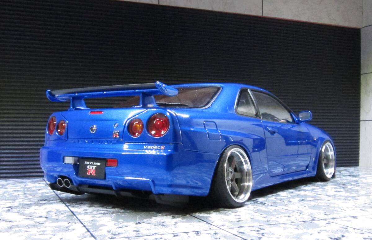 Aa 1/18 R34 GT-R V-specⅡベイサイドブルー カスタム TE37SL アルミリム BNR34 GTR nismo ニスモの画像6