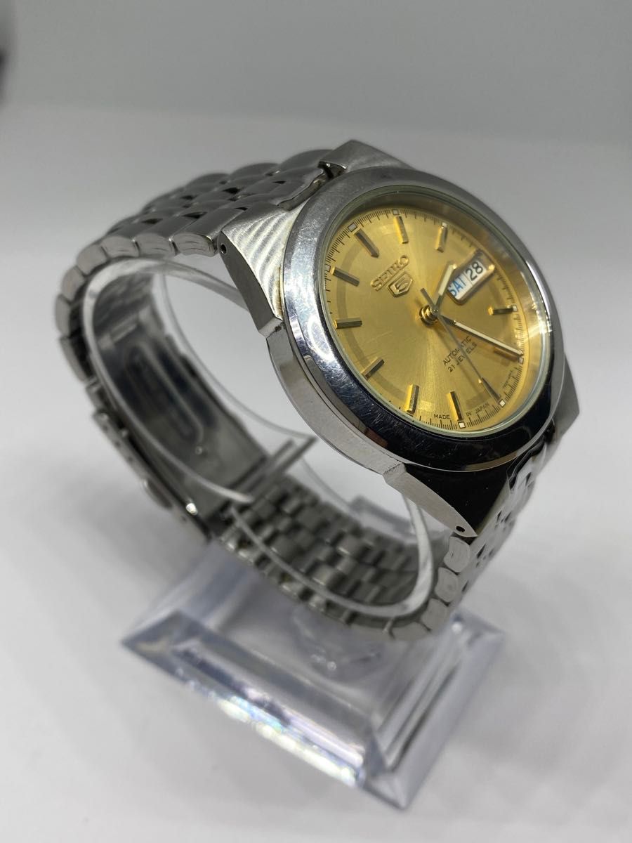 日本製！SEIKO5・自動巻･セイコー5･ゴールド文字盤 ・裏蓋スケルトン･動画出品･デイデイト･稼働品･逆輸入品