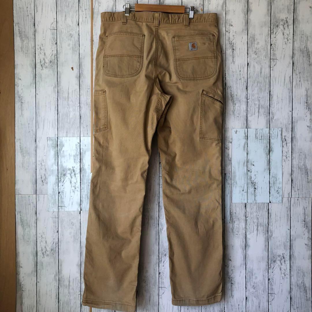 古着 carhartt カーハート ダブルニー ブラウンダック地 ペインターパンツ w36 鬼フェード ゴールデンサイズ リラックスフィット_画像2