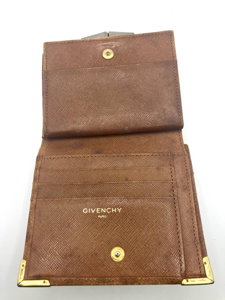 【NN】GIVENCHY ジバンシィ レザー がま口 二つ折り 財布 ウォレット メンズ レディース グリーン系 の画像2