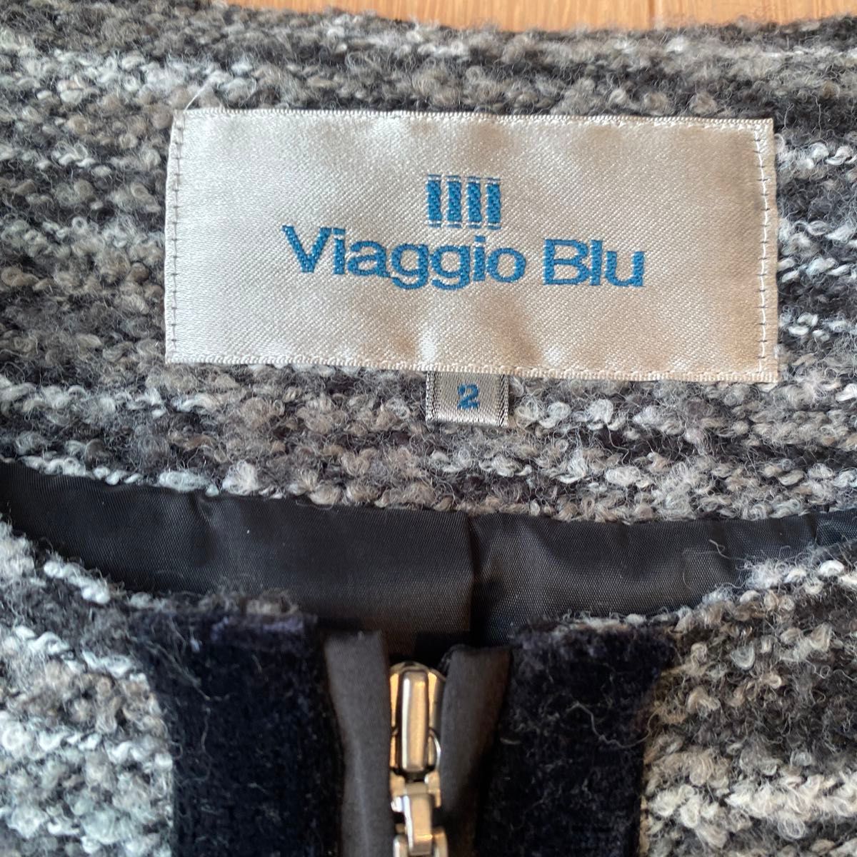 【値下げ】　ビアッジョブルー　Viaggio Blu ツイード ノーカラー　ジャケット 2 グレー ノーカラージャケット
