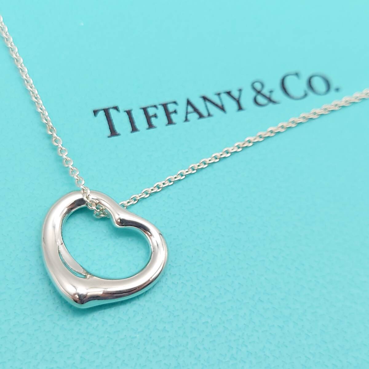 65226 Tiffany&Co ティファニー オープンハート シルバー 925刻印 SV925 ネックレス ペンダント 箱保存袋付_画像1