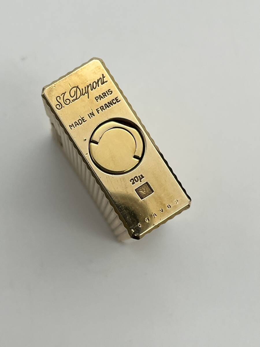 65505 着火OK S.T.Dupont デュポン ライター ゴールドカラー 金色 ローラー 黄色 ガス 20μ ライン2 箱付き_画像8