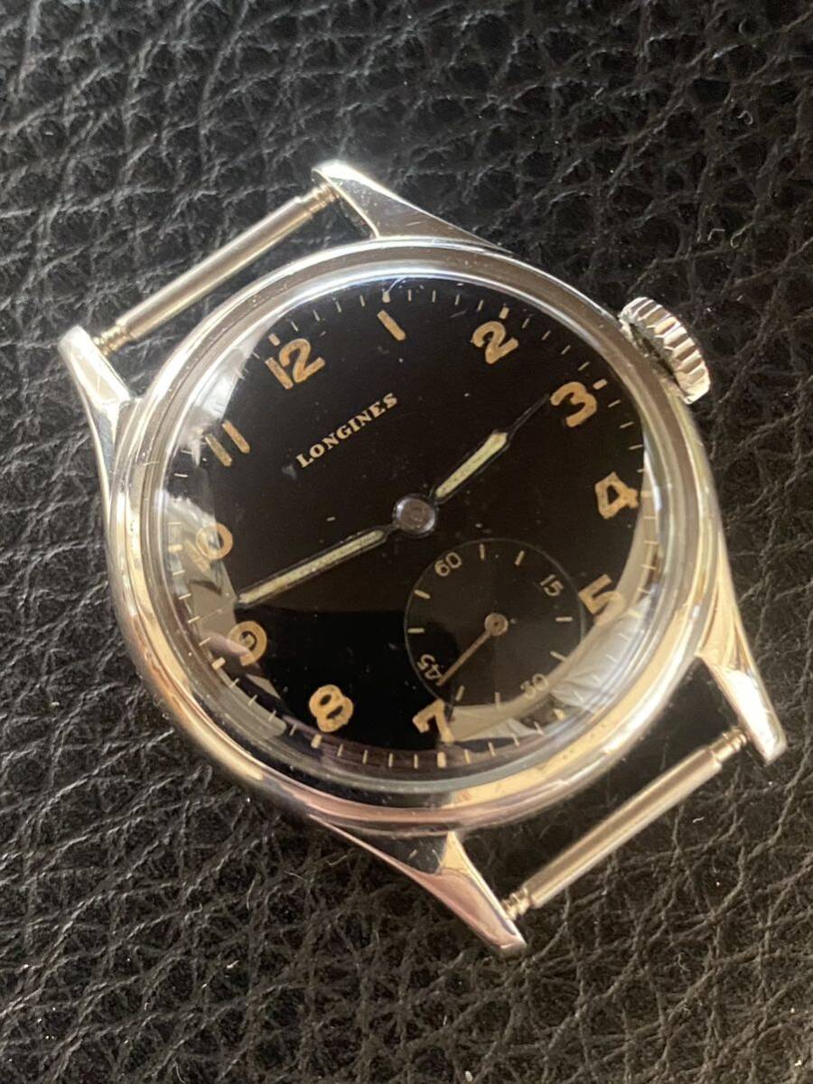 【逸品 OH済】1940年代 LONGINES ロンジン 手巻式 ブラックダイヤル ミリタリー アンティークの画像3