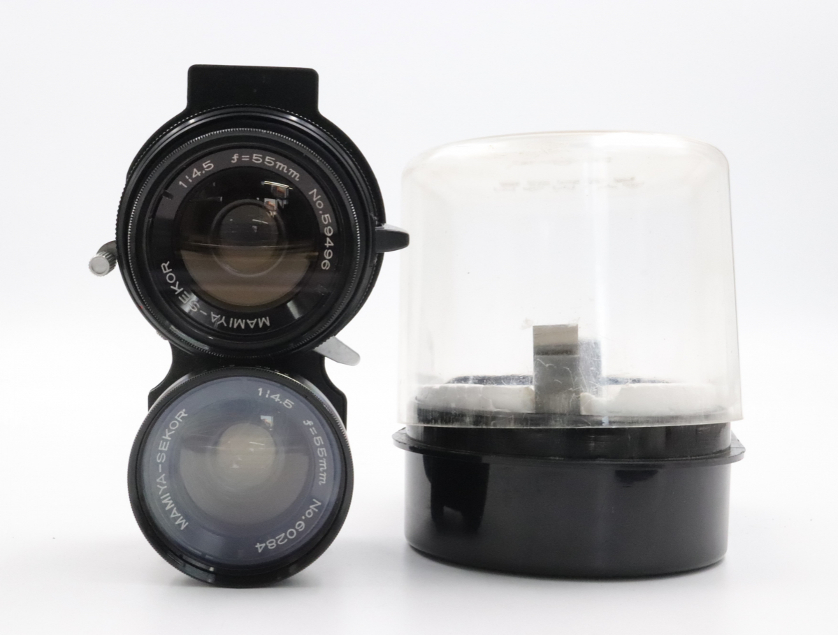 [to length ]MAMIYA Mamiya twin-lens reflex camera for lens 2 point set MAMIYA-SEKOR 1:4.5 f=55mm / 1:4.5 f=180mm case attaching IR639IOB33