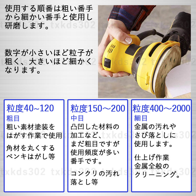 ディスクペーパー サンドペーパー マジック式 ランダムサンダー サンディング 125mm 補充分100枚 集塵穴付 紙ヤスリ 8穴 電動サンダー用紙_画像6