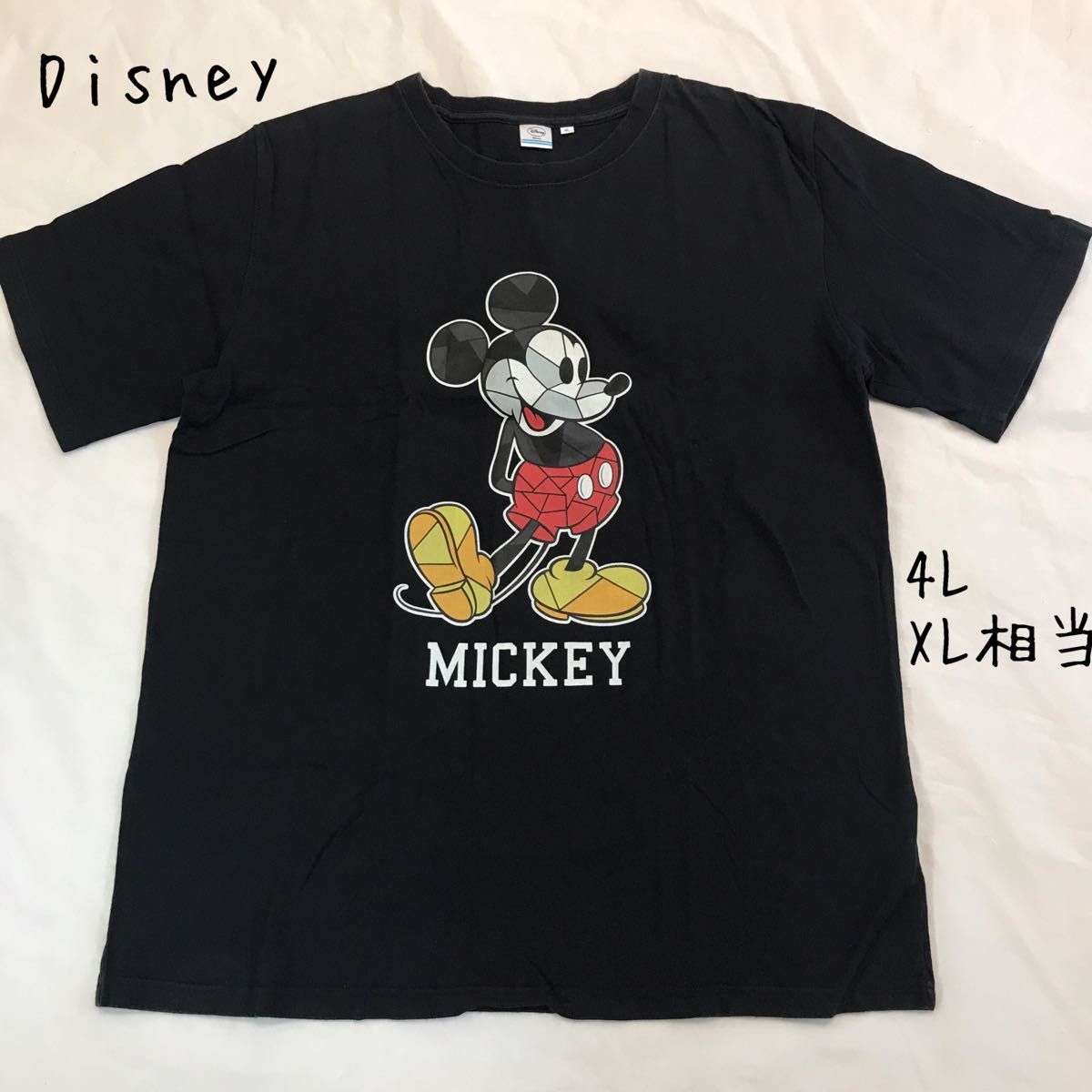ディズニー　Disney ミッキーマウスTシャツ 半袖 黒 デカプリント オーバーサイズ  4L XL相当 古着 キャラクター