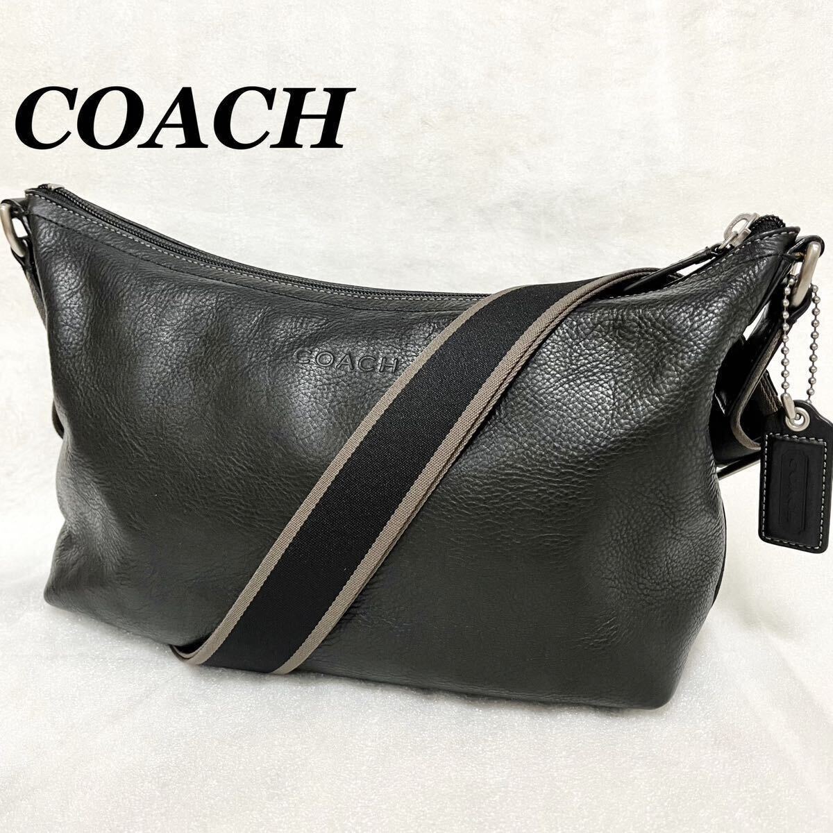 1円 ■美品■ COACH コーチ レザー ショルダーバッグ 斜め掛けかばん メンズ ユニセックス ブラック系 F70559の画像1