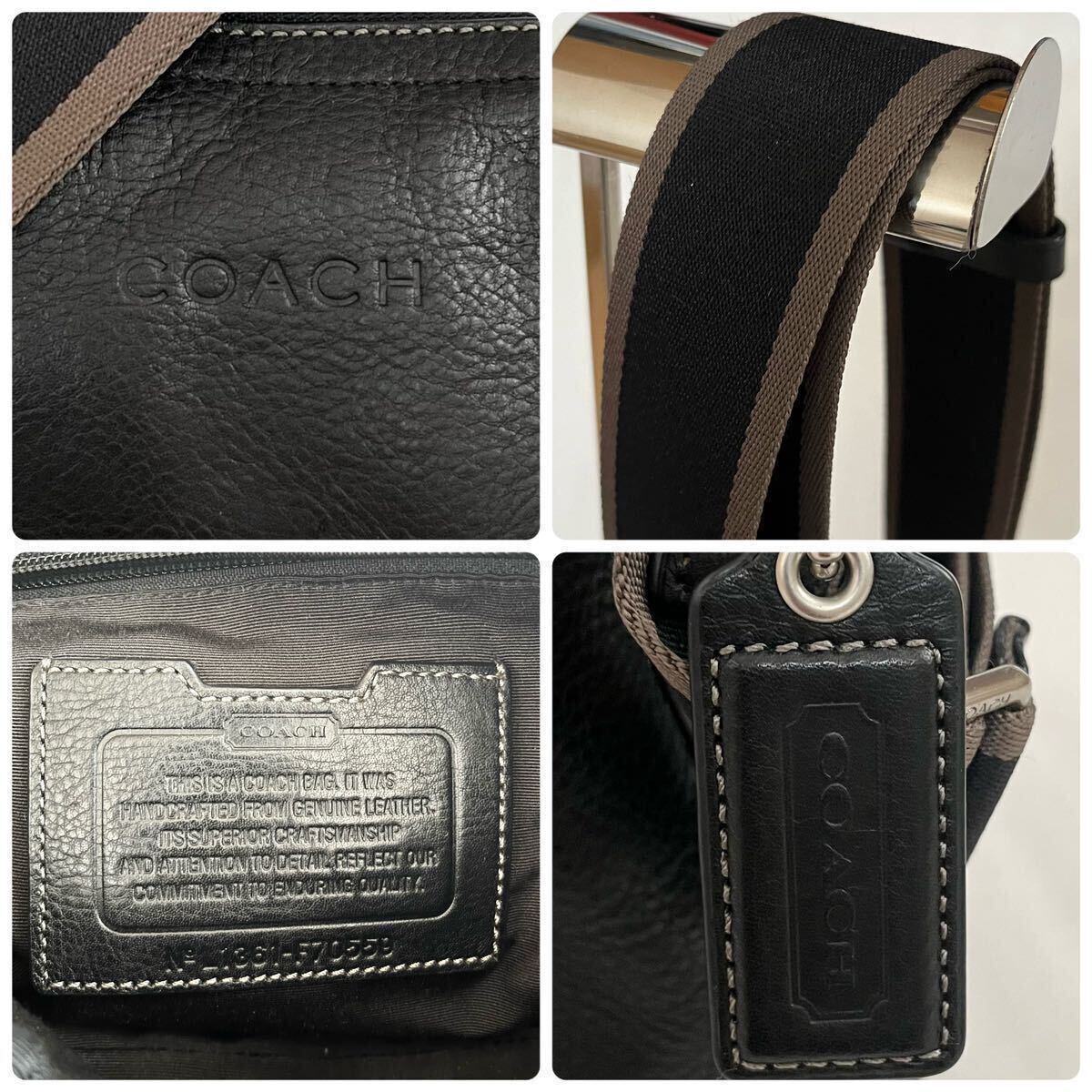 1円 ■美品■ COACH コーチ レザー ショルダーバッグ 斜め掛けかばん メンズ　ユニセックス ブラック系 F70559_画像9