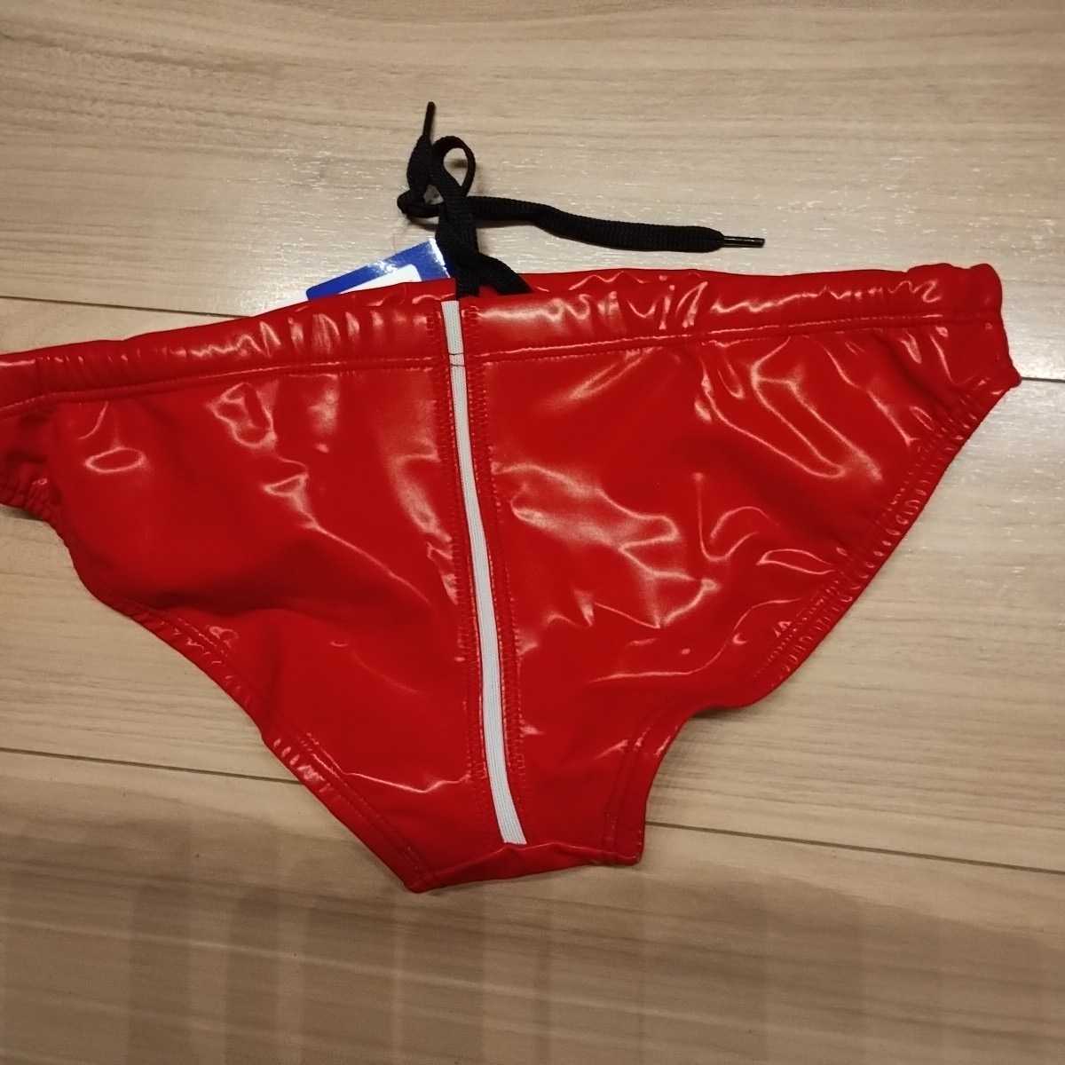 C45 ラバー調水球パンツS 老舗ミズノ製 魅惑の赤 一度履いたら忘れられない感触 インナー無し＆ケツメッシュ＆競泳カットの画像2