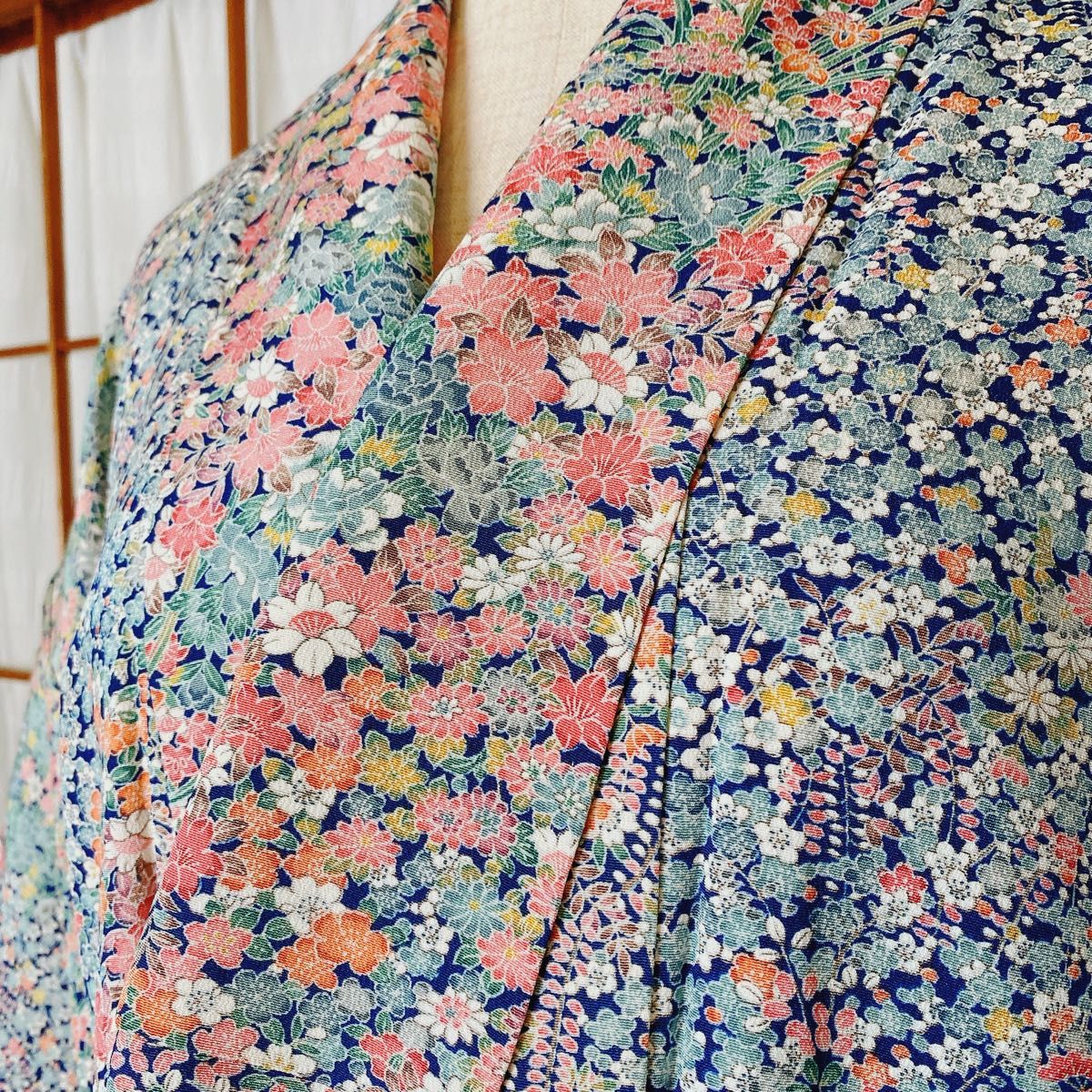 404mk54〇夏物 小紋 花 青 総柄〇美品 - 着物・浴衣 404mk54〇夏物 小紋 花 青 総柄〇美品 - 着物・浴衣