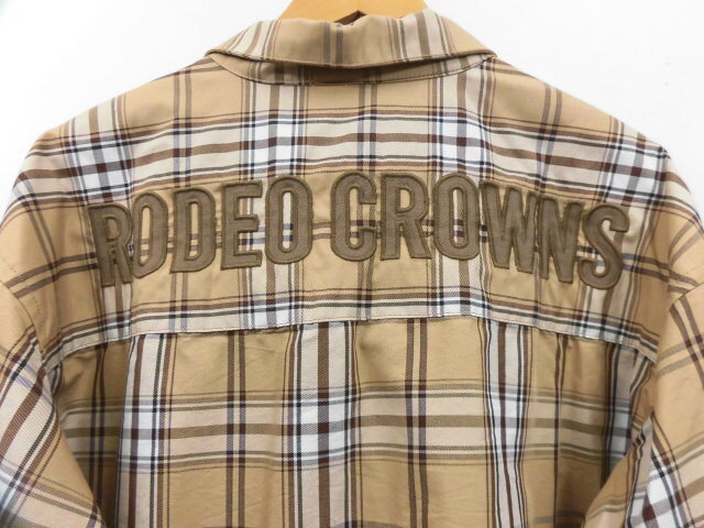 RODEO CROWNS ロデオクラウンズ チェック柄 シャツ 長袖 バックロゴ オーバーサイズ トップス ベージュ Lサイズ レディース_画像5