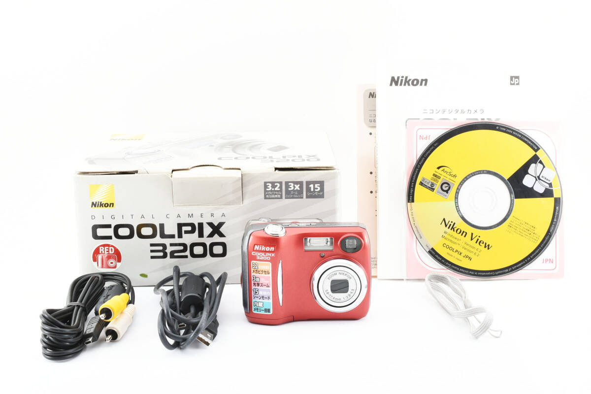 ★外観美品 元箱付き 専門店での動作確認済み 付属品多数★ ニコン Nikon COOLPIX 3200 クールピクス レッドの画像1