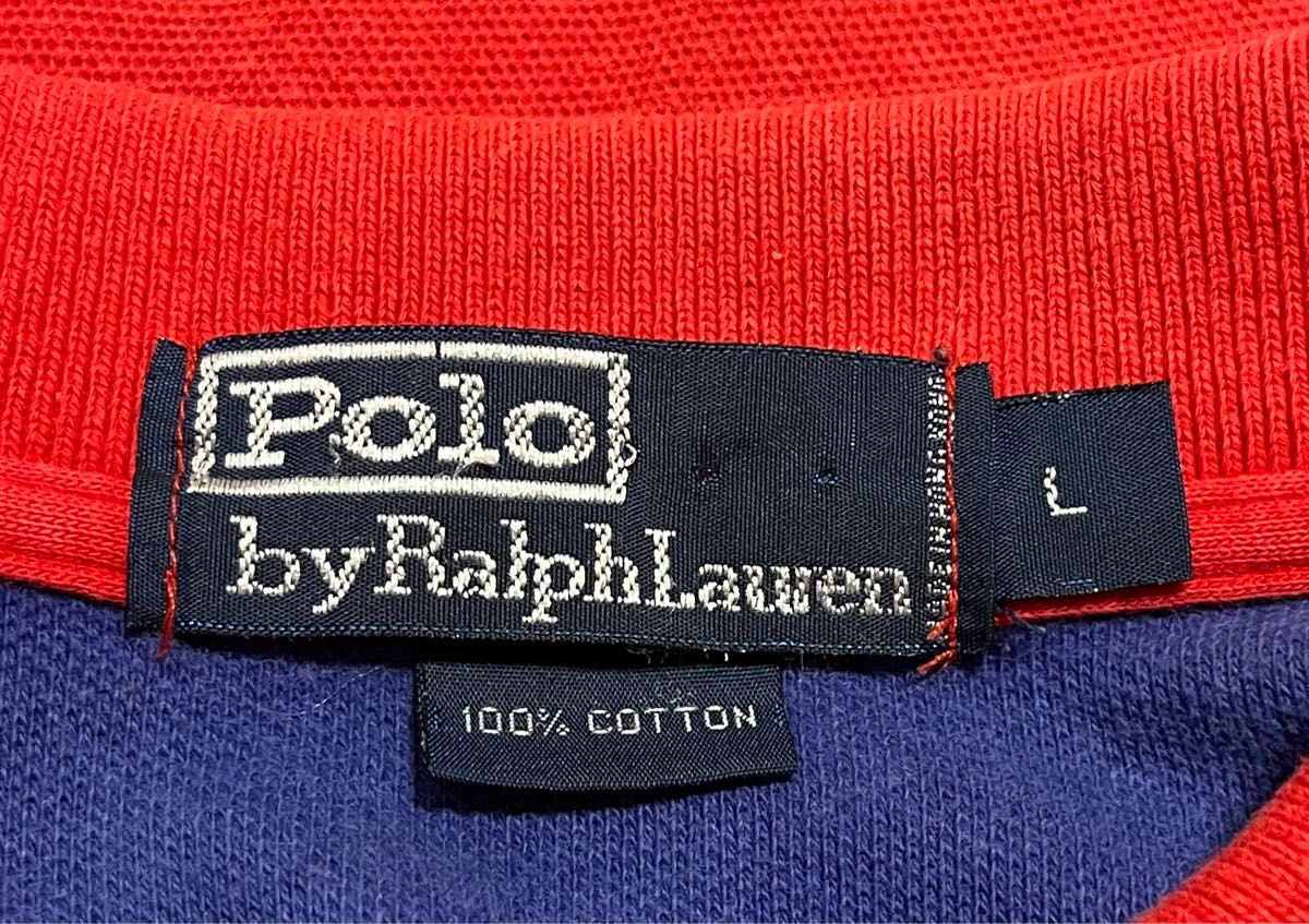 POLO RALPH LAUREN ポロシャツ　L コットン　レッド　ボーダー　ポニー刺繍　90s  ポロラルフローレン　